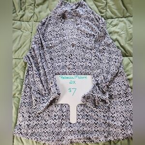 Rebecca Malone Blue and White Patterned Blouse